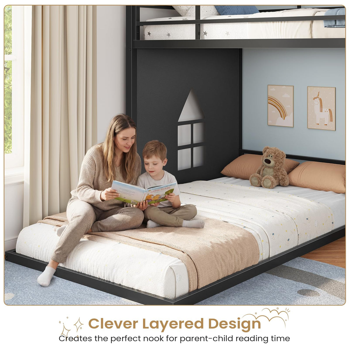 Twin Over Twin L-Shaped Bunk Bed with 9 Storage Drawers, LED Lights, Guardrail & Ladder, Black D534783