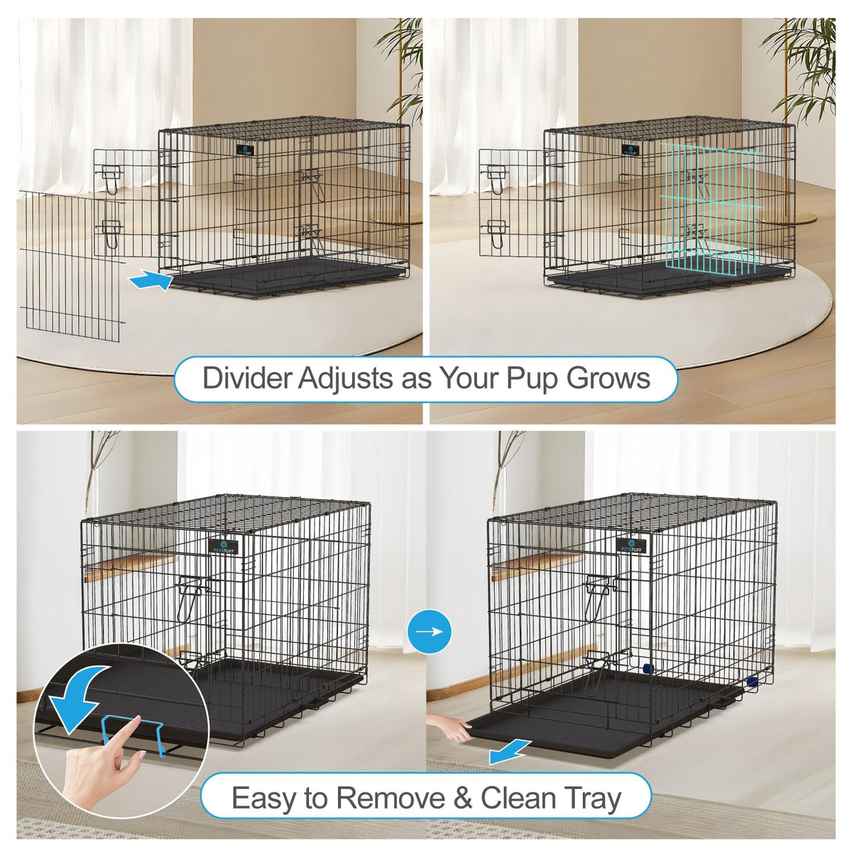 36” Large Heavy-Duty Foldable Dog Crate with Divider Panel N3536