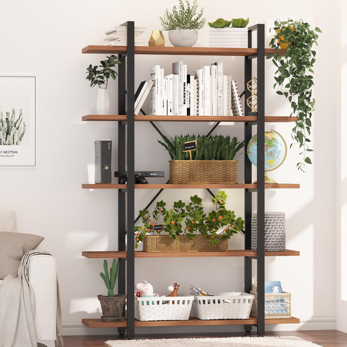 5 Tier Wood and Metal Bookshelf W891197