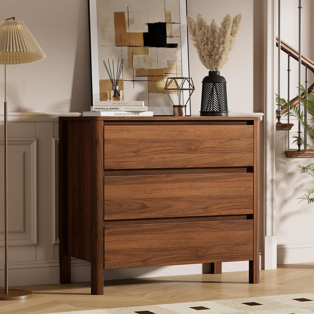 31.5" Wide 3 Drawer Wood Dresser with Legs, Walnut I926