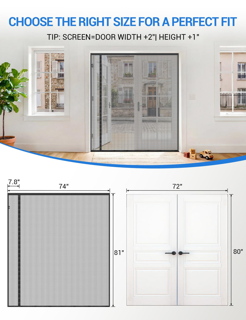 Magnetic Screen Door 72 x 80 Inch Fiberglass Mesh R124793