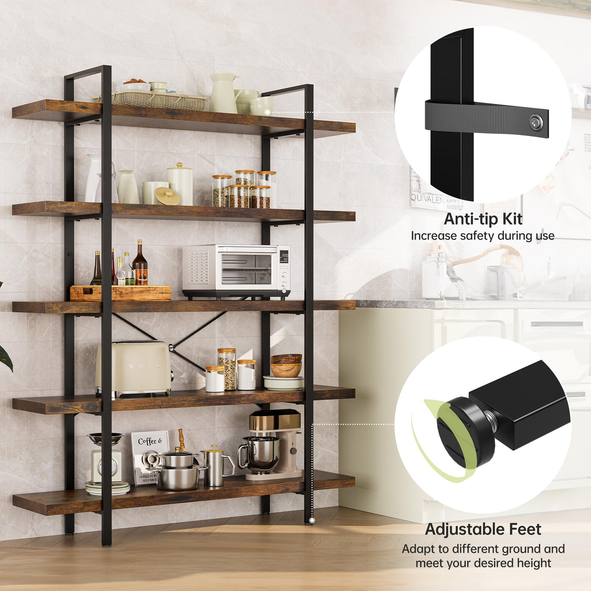 5 Tier 70" H Wood Bookshelf Z1510