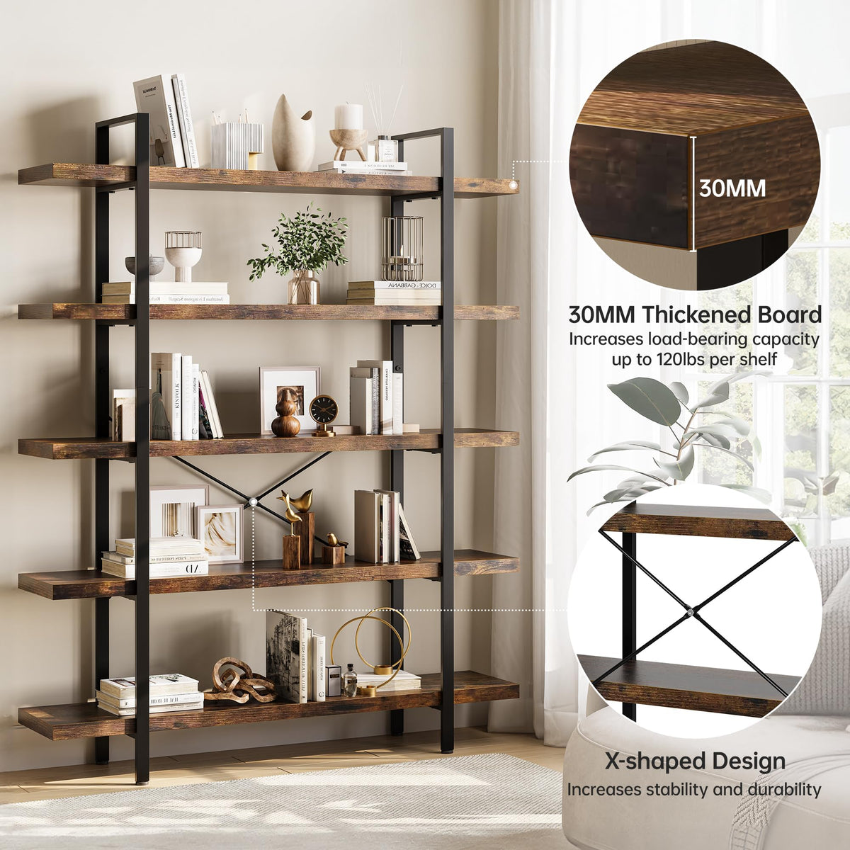 5 Tier 70" H Wood Bookshelf Z1510