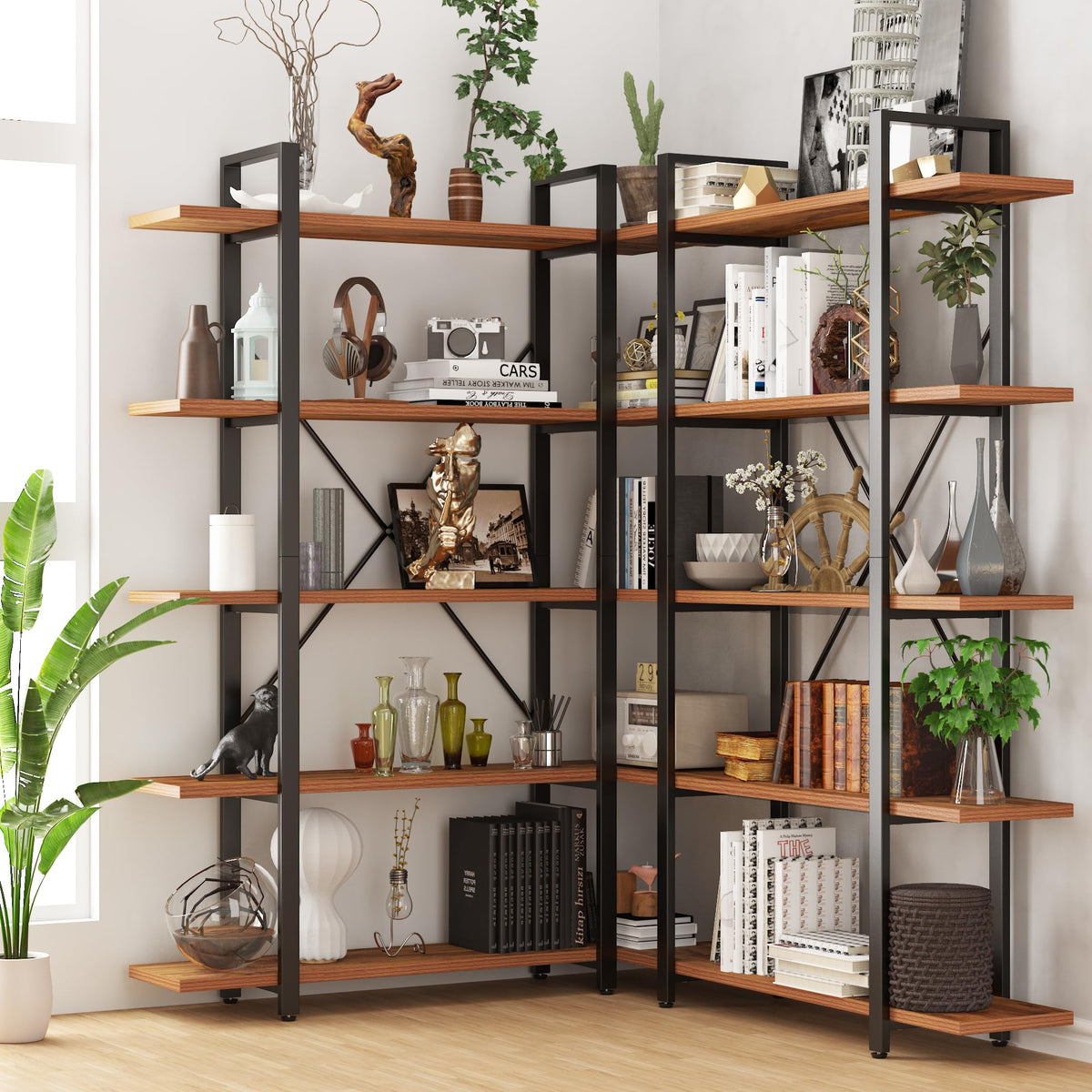 5 Tier Wood and Metal Bookshelf W891197