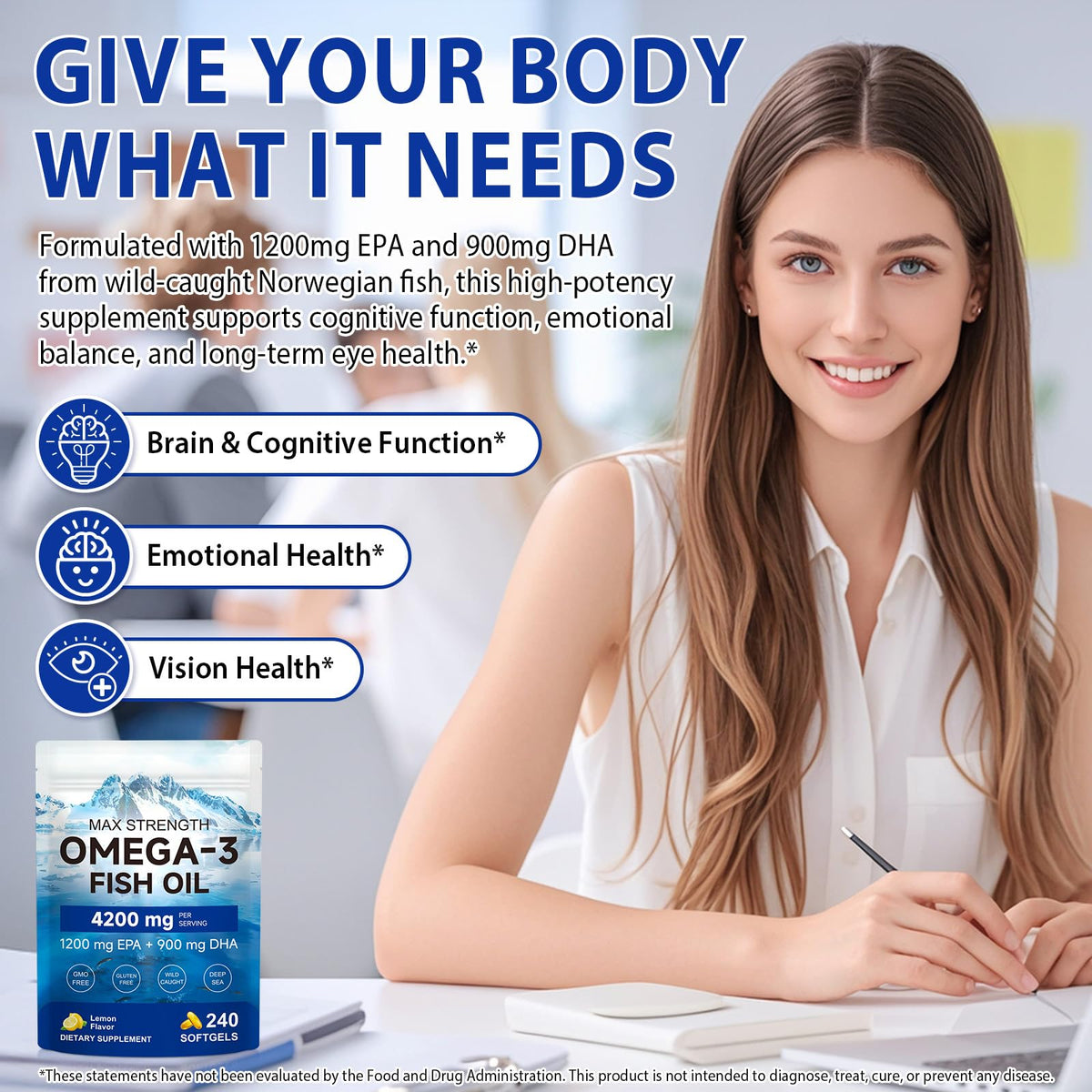 Omega 3 Fish Oil Supplement 240 Softgels Lemon Flavor E3747