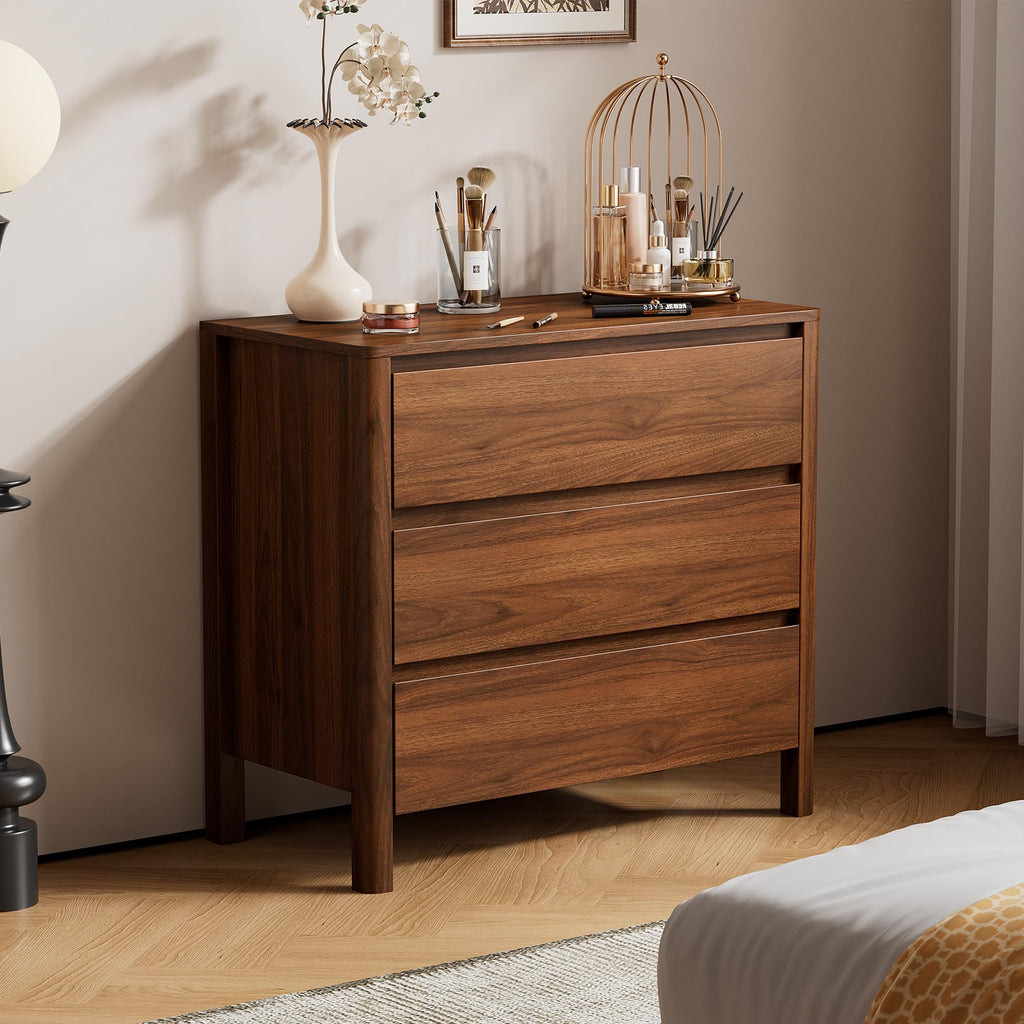 31.5" Wide 3 Drawer Wood Dresser with Legs, Walnut I926