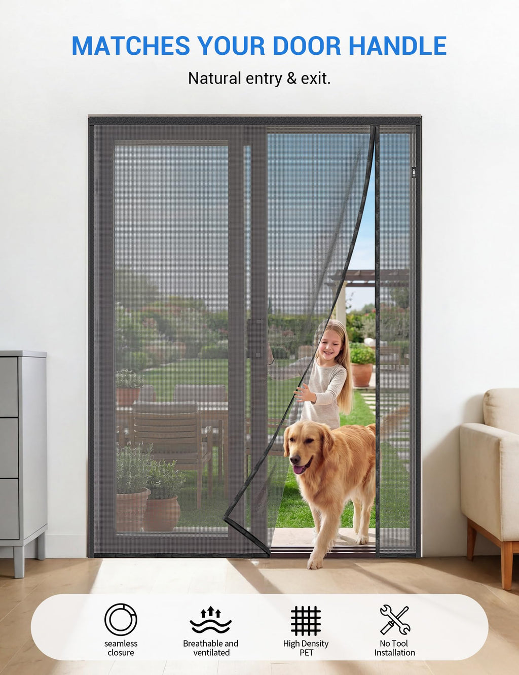 Magnetic Screen Door 72 x 80 Inch Fiberglass Mesh R124793