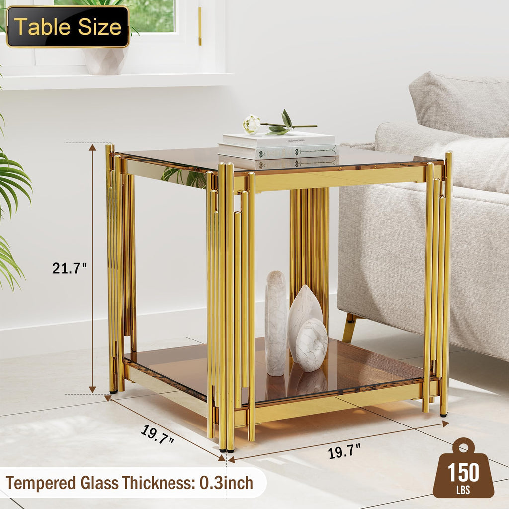 Gold Square Glass End Table, Set of 2 M9926
