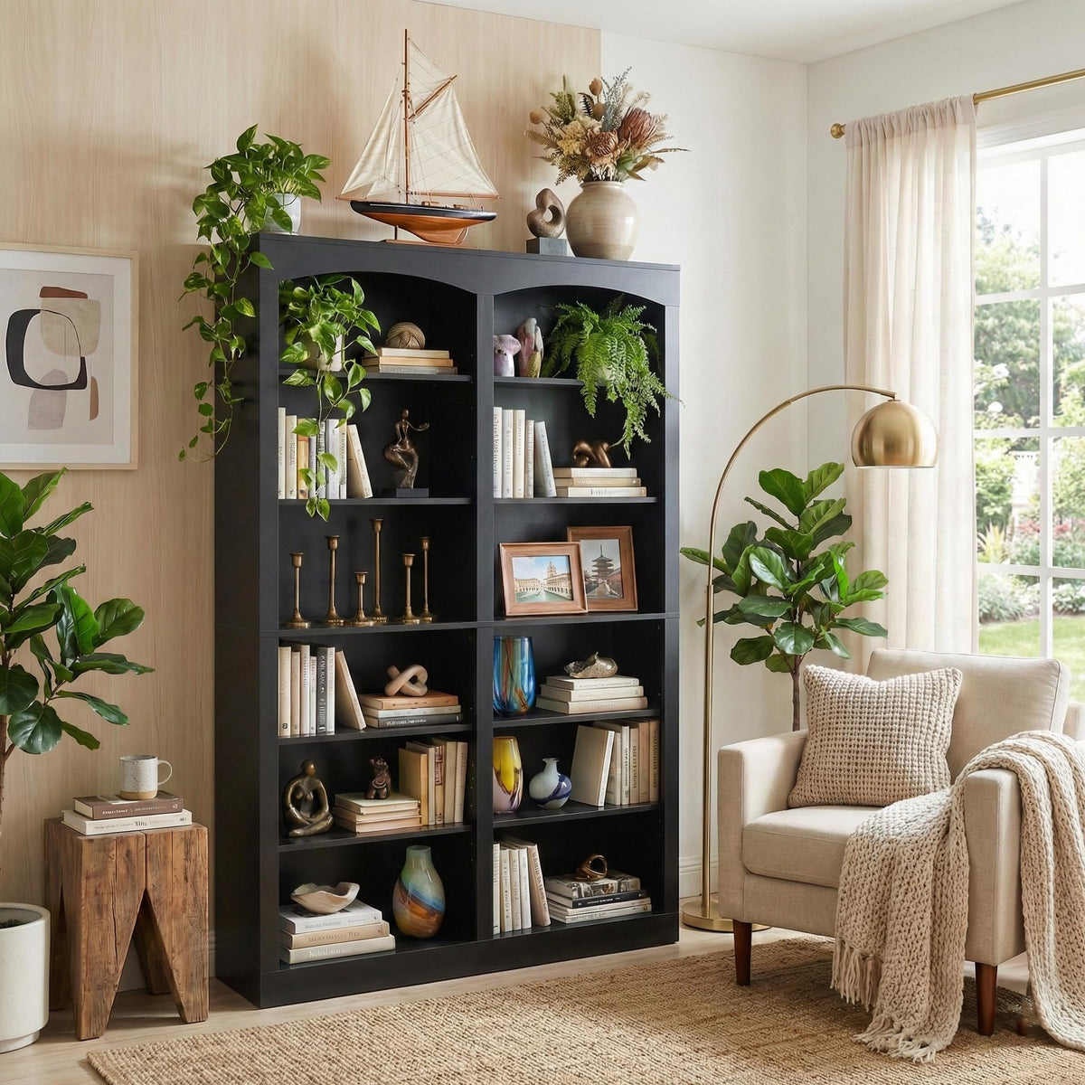 71" Tall Black 12-Tier Wood Bookcase O321