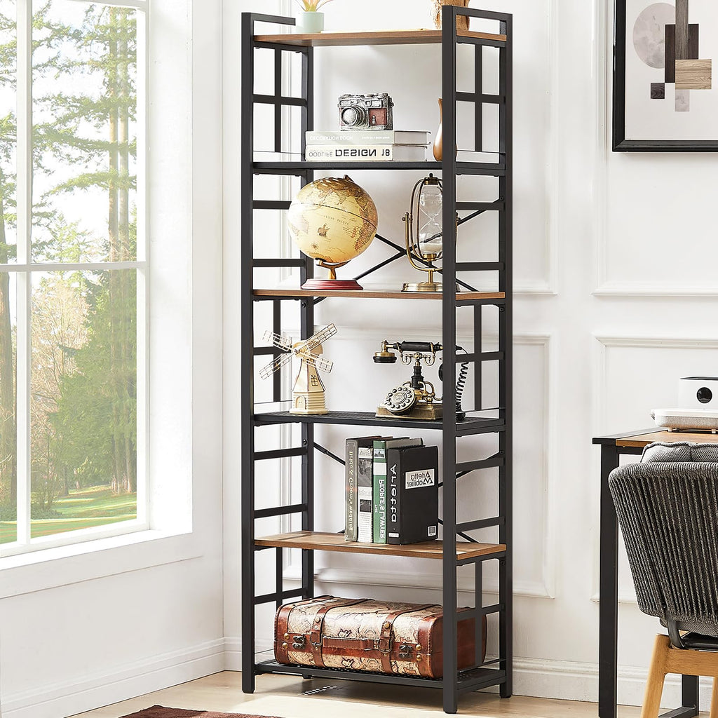 6 Tier 70 inch Tall Brown Bookshelf W2705