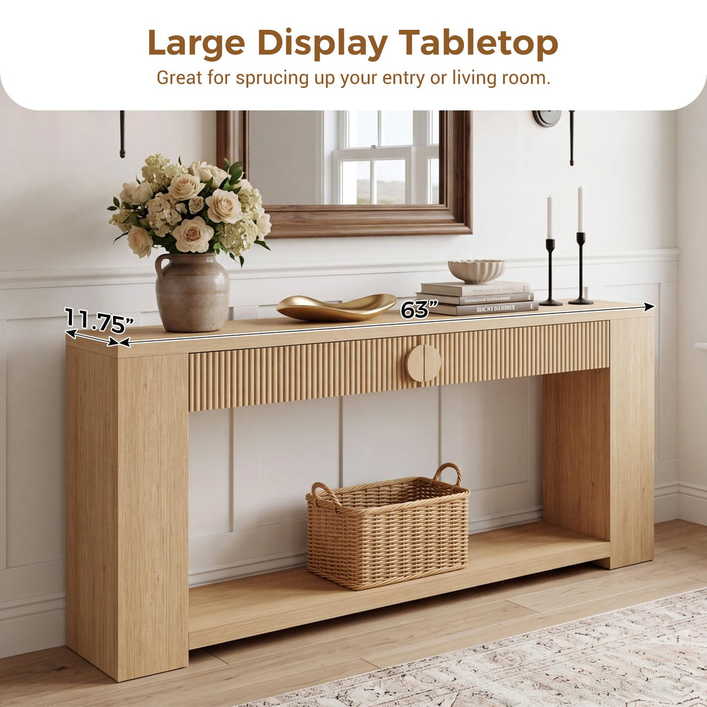 Oak Console Table with Storage Drawers T6205