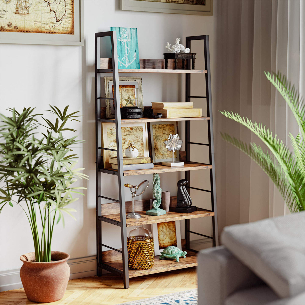 5 Tier Metal Frame Ladder Bookcase A2917