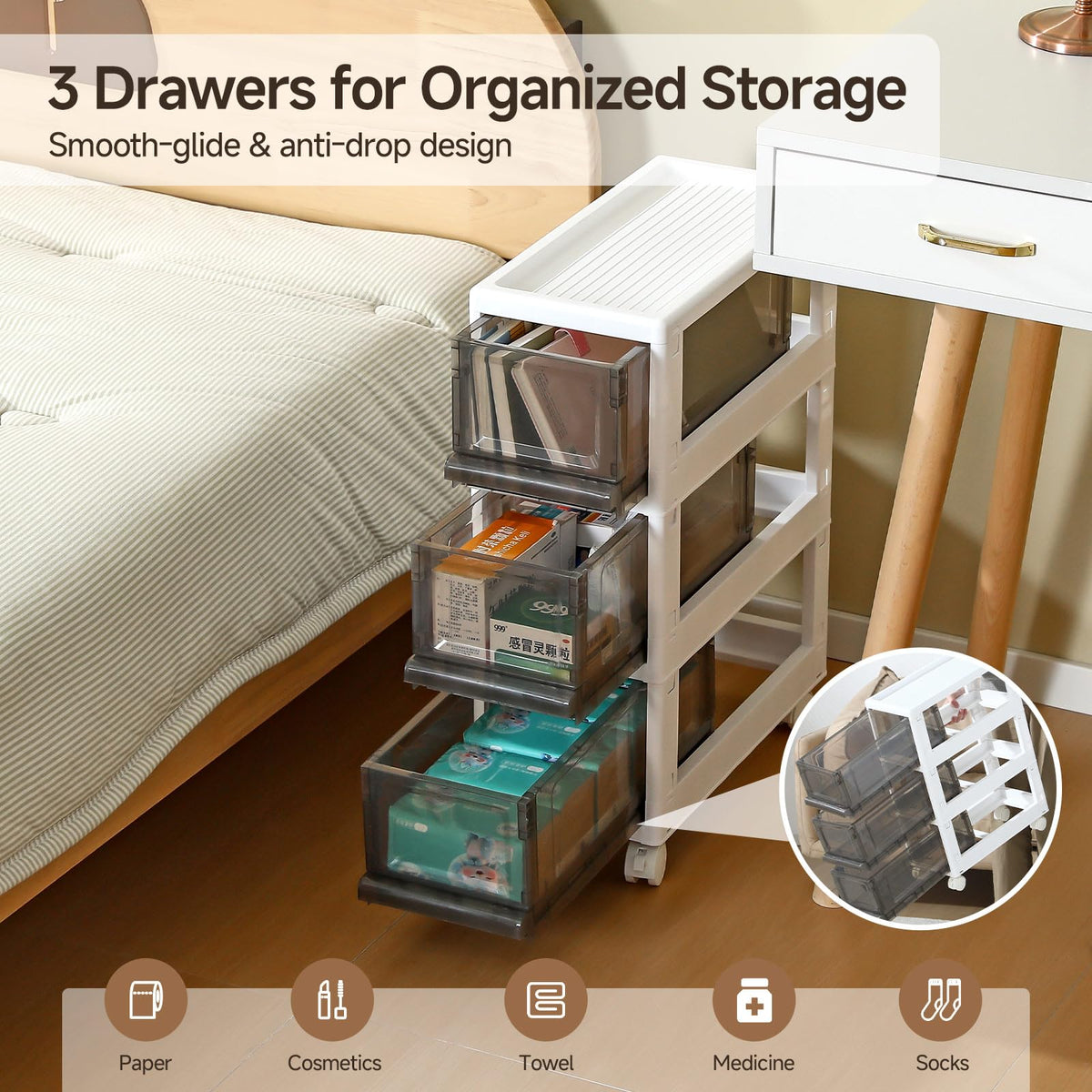 3 Drawer Plastic Storage Organizer with Wheels T588