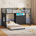 Twin Over Twin L-Shaped Bunk Bed with 9 Storage Drawers, LED Lights, Guardrail & Ladder, Black D534783