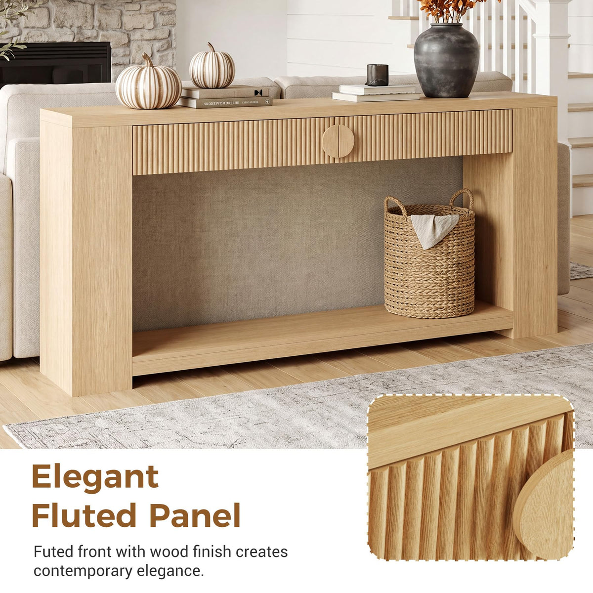Oak Console Table with Storage Drawers T6205