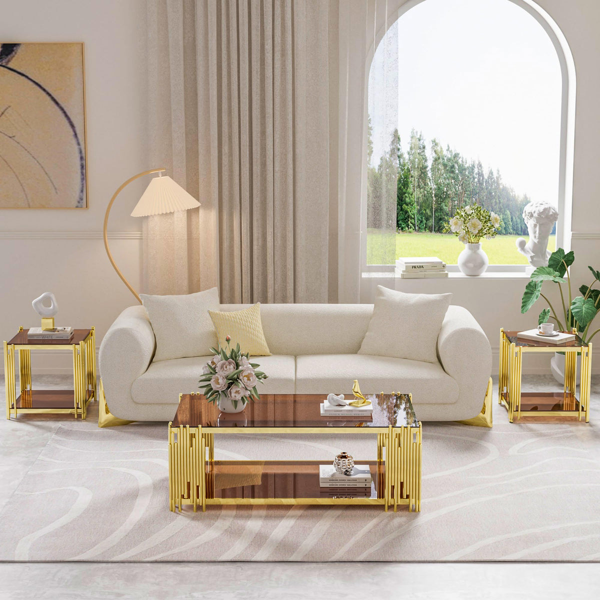 Gold Square Glass End Table, Set of 2 M9926