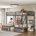 Full Over 2 Twin Wood Triple Bunk Bed with 3 Drawers and Guardrails H78117