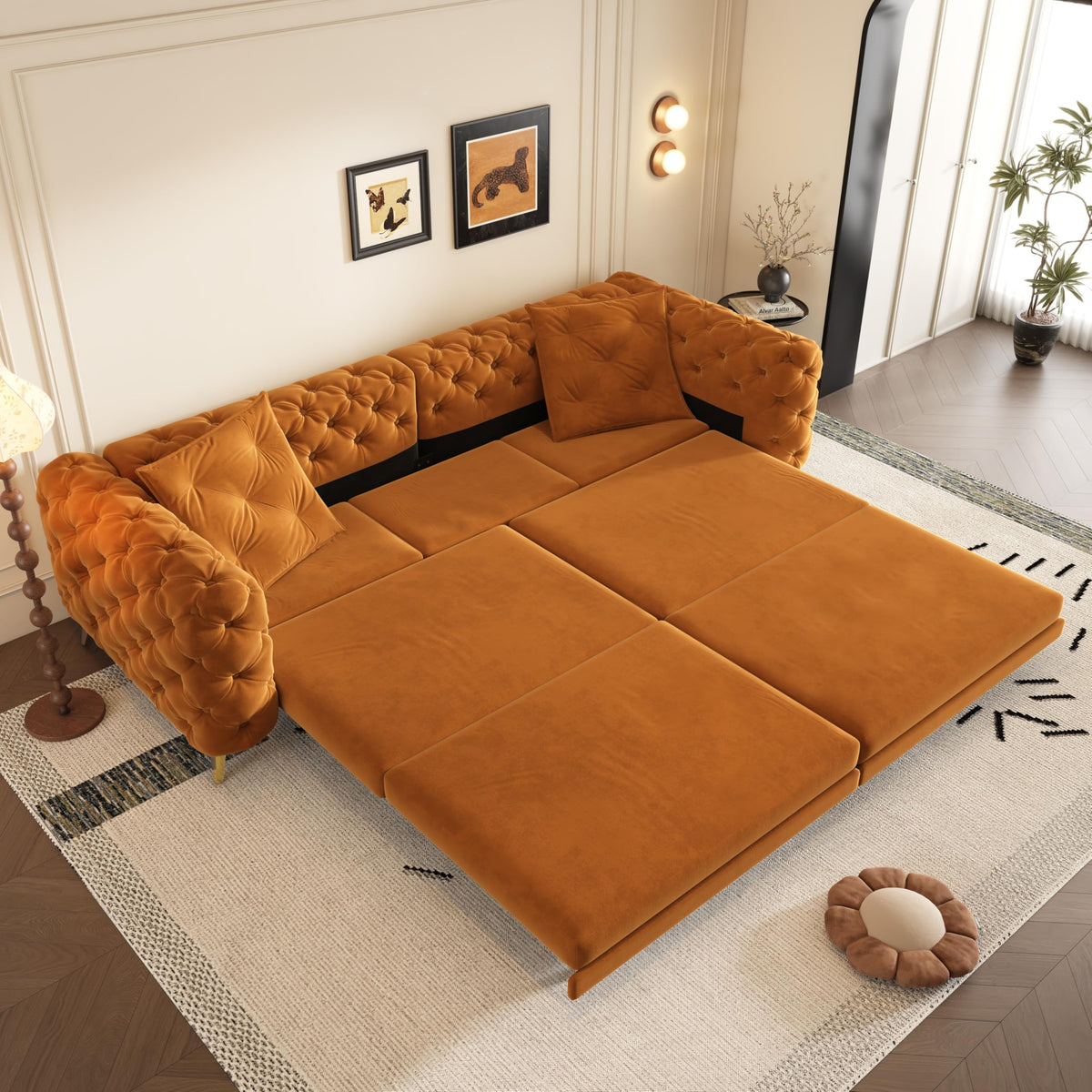 Queen Size Velvet Convertible Sofa Bed with Ottoman S2364