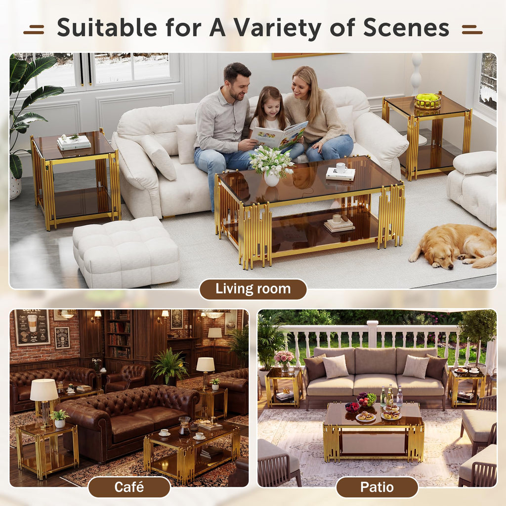 Gold Square Glass End Table, Set of 2 M9926