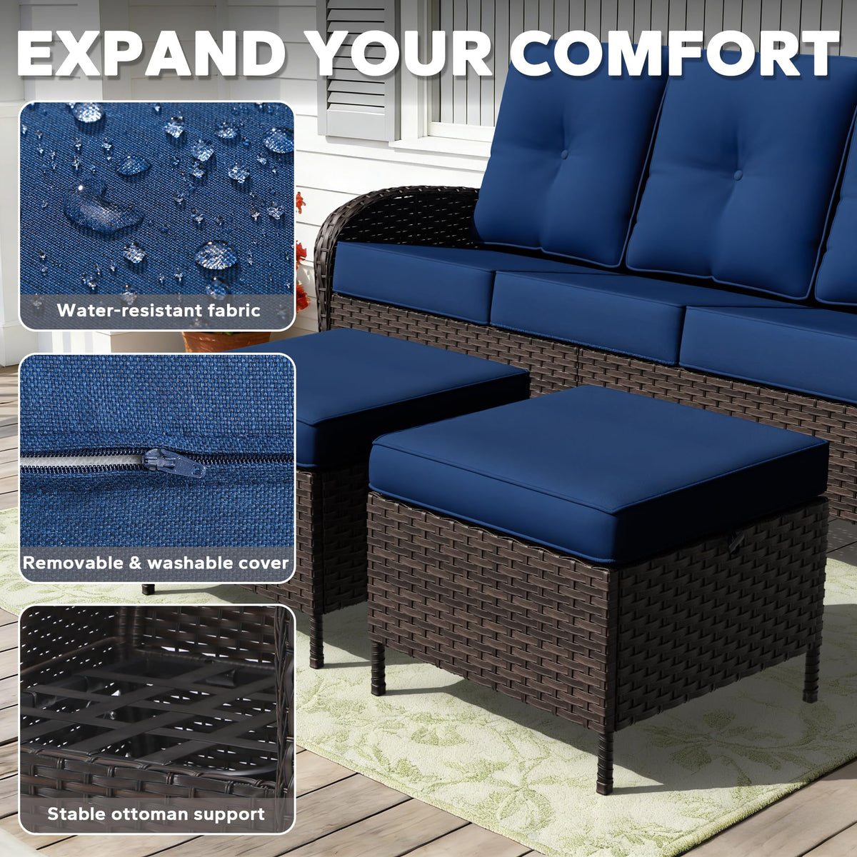 72" Wicker 3-seat Sofa with Cushions, PE Rattan & Steel Frame R460800